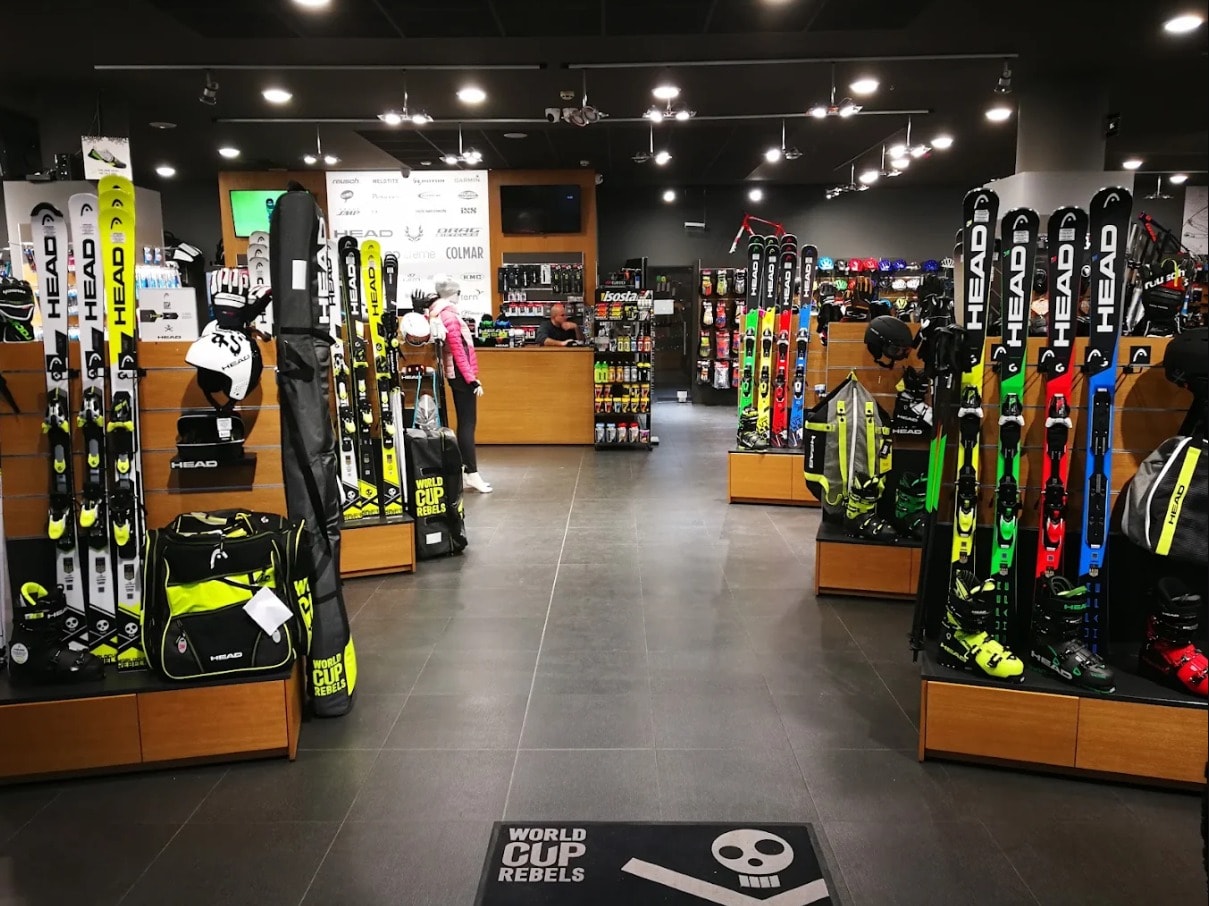 Outdoor Seekers store interior — gear wall display